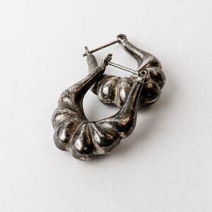 Vintage Sterling Silver Sculptural Hoop Earrings Boho Southwest Shell 6g